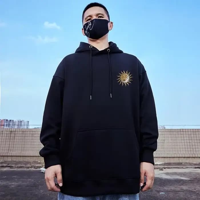 M-8XL sweat à capuche surdimensionné hommes américain soleil lune fleur imprimé