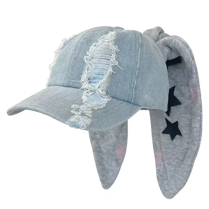 Niche Y2k oreilles de lapin Denim déchiré casquette de Baseball hommes et femmes personnalité foncée