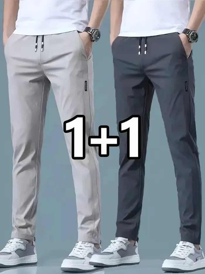 2026 Lot de 2 Pantalons de jogging décontractés pour homme en soie glacée, extensibles, coupe slim,