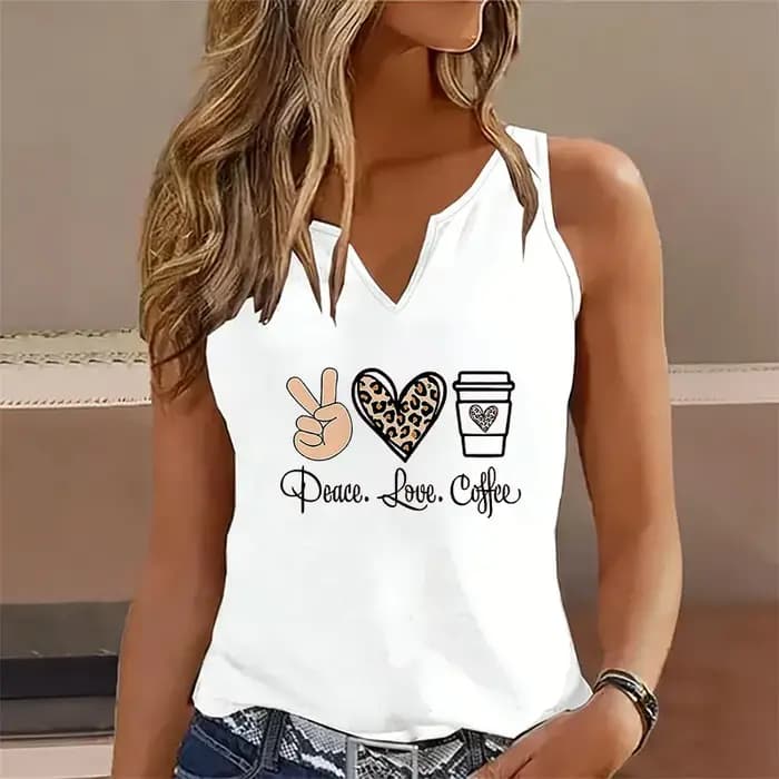 Peace Love Coffee Débardeur sans manches col en V pour femme