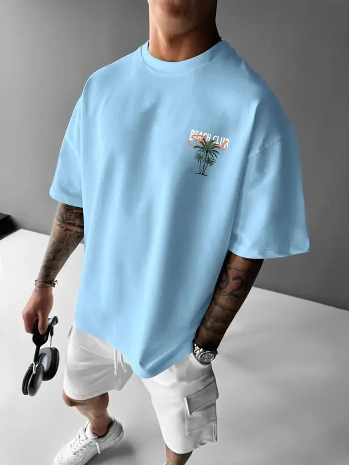T-shirt pour homme en coton 100% doux de qualité supérieure avec imprimé palmier California Beach Club
