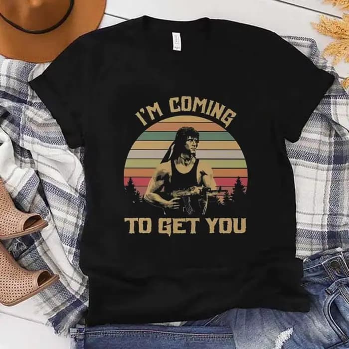 T-shirt pour homme inspiré de John Rambo - Motif graphique emblématique du film avec la signature