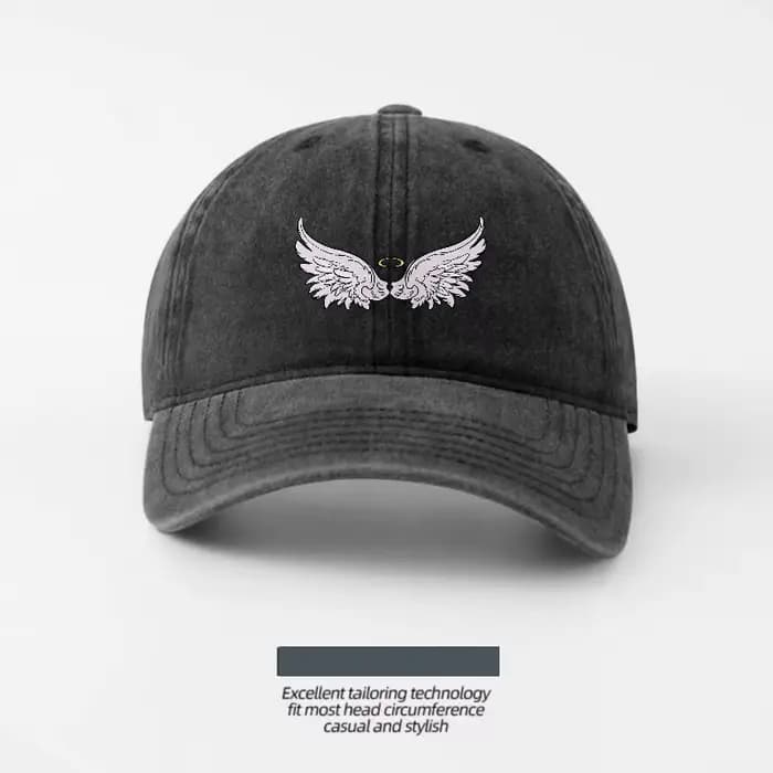 Casquette de baseball en coton lavé brodée avec un ange ailé, respirante et réglable, pour hommes et