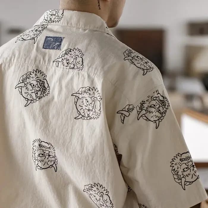 Maden-Chemise Imprimée Japonaise Rétro pour Homme