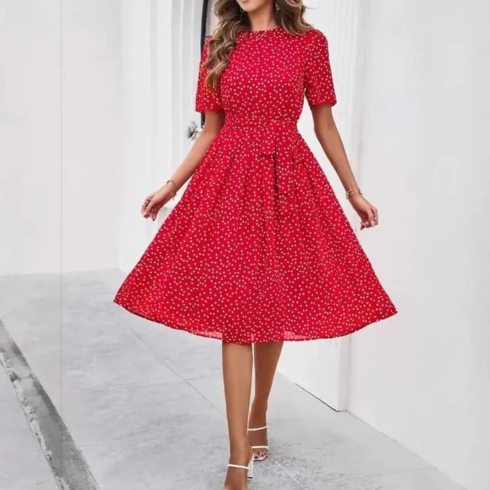 Vêtements pour femmes 2025 printemps et été tempérament décontracté à pois à lacets robe imprimée
