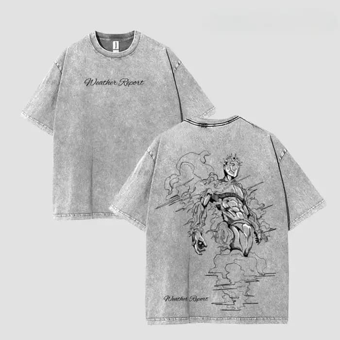 Rapport météo JoJo's Bizarre Adventure vêtements hommes Manga T-shirts Vintage lavé t-shirt décontracté coton