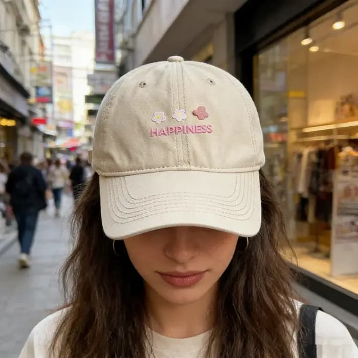 Casquette de baseball couleur macaron avec petite broderie florale