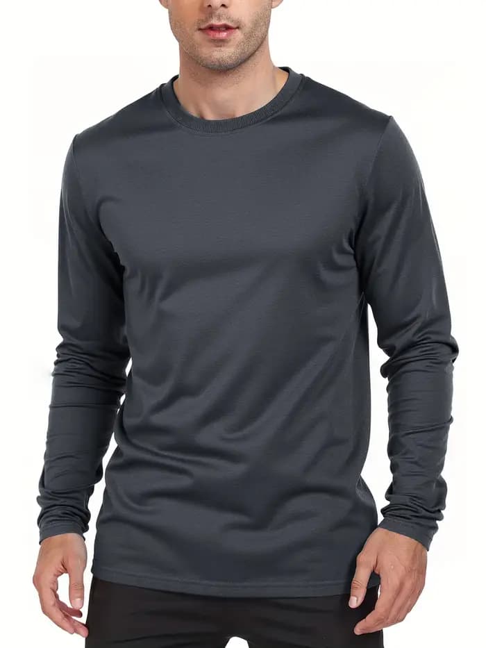 Printemps automne hommes T-shirts à manches longues décontracté hauts couleur unie haute qualité homme T-Shirt classique
