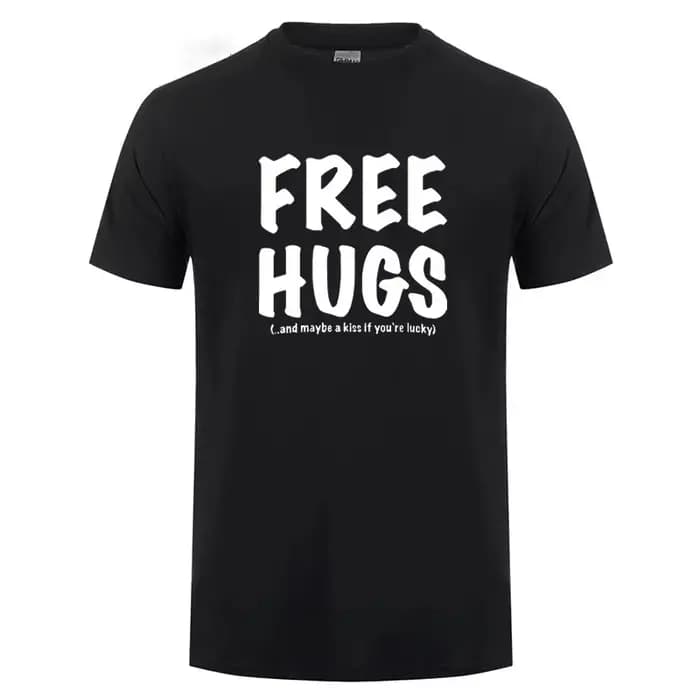 T-shirt imprimé Free Hugs pour homme, haut d'été à col rond et manches courtes, en coton, tendance,