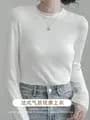 T-shirt à manches longues en coton blanc pour femme, vêtement de couleur pure, sans doublure