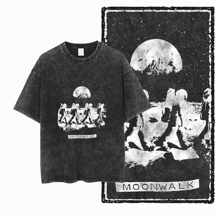 T-shirt unisexe en coton lavé imprimé sur le thème de l'espace