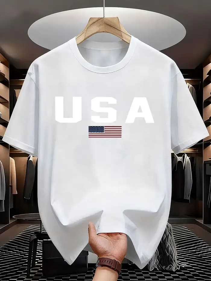 T-shirt graphique drapeau USA pour hommes et femmes, imprimé lettres États-Unis, manches courtes, hauts amples d'été, décontracté, streetwear patriotique