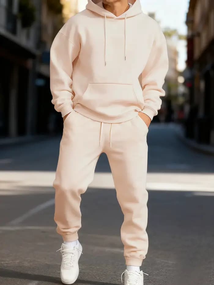 Homme sweat à capuche ensemble hiver couleur unie deux pièces ensembles longue longueur vêtements de rue sport