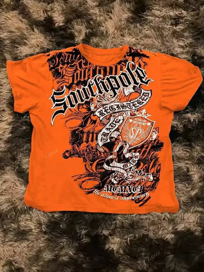 South Pole American High Street couleur orange T-Shirt hommes surdimensionné Art impression classique Vintage coton