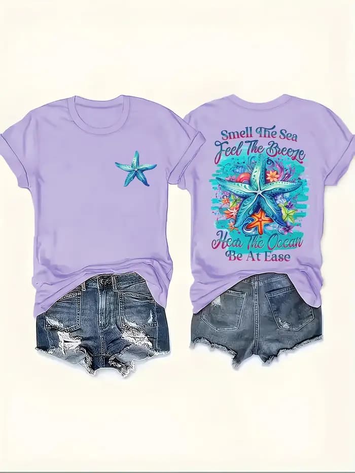 T-shirt graphique tortue de mer pour femme