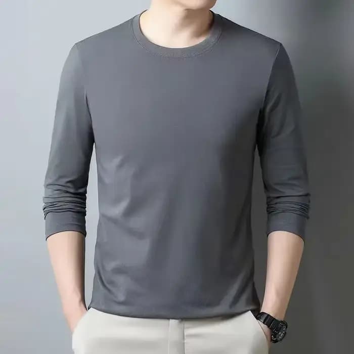 T-shirt décontracté à manches longues et col rond pour homme – Tendance