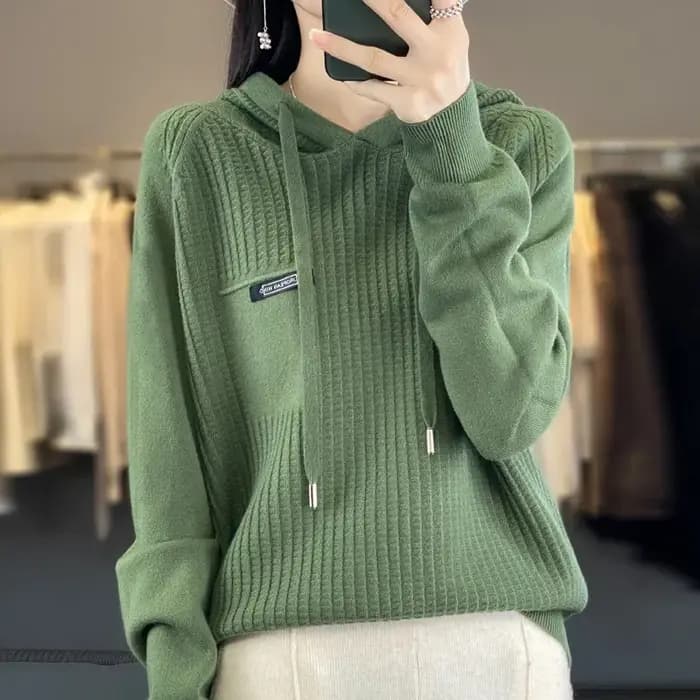 Sweat à capuche court tricoté pour femmes, à la mode, Style ample, Design coréen, épais, hiver, manches longues, couleur unie, printemps automne