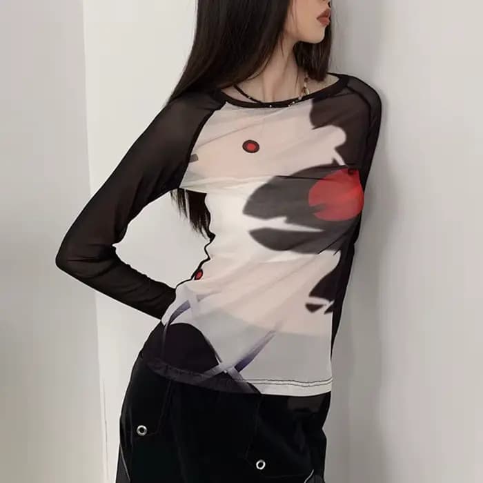 T-shirt en maille Karrcat cyber-y2k, hauts imprimés Grunge esthétique japonais Harajuku, teinture pa