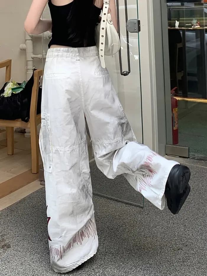 Trashy Y2K 2000S sale lavé blanc broderie Baggy empilé Cargo jean pantalon pour femmes vêtements jambe large Punk dame