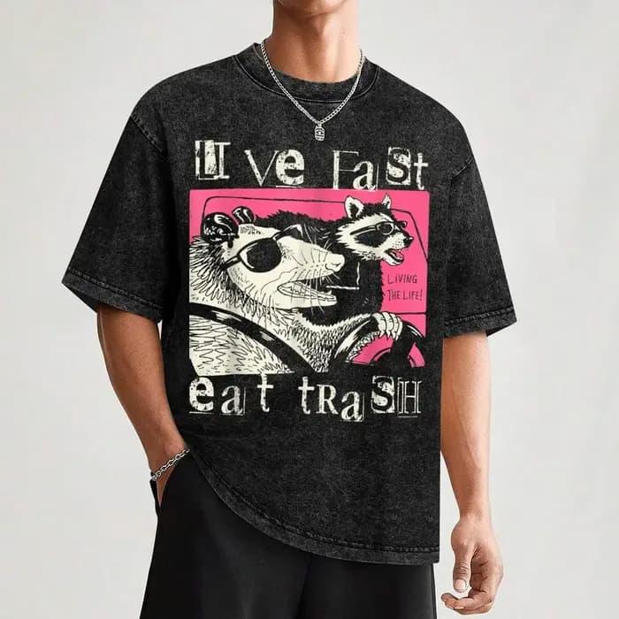 Live Fast Eats Trash drôle Possum raton laveur rétro lunettes de soleil T-Shirt grande taille vêtements chemises hommes