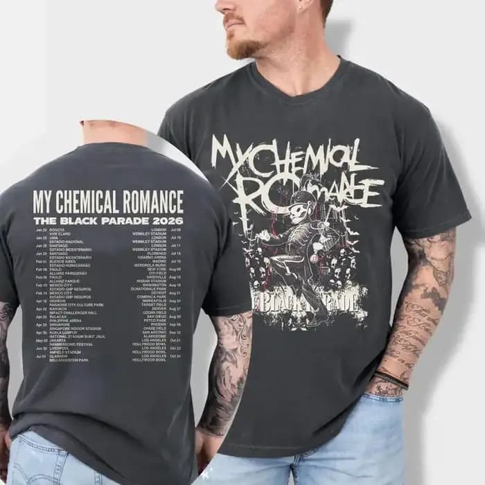 Chemise My Chemical Romance The Black Parade Tour 2026 – T-shirt du groupe de rock emo MCR