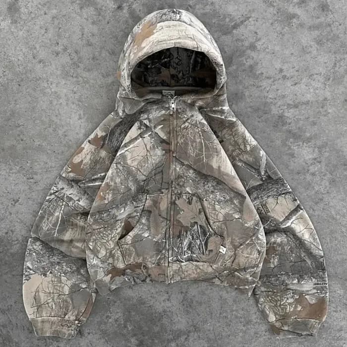 Y2K sweat à capuche zippé Harajuku motif de Camouflage Hip Hop streetwear gothique