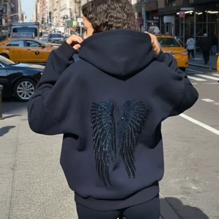 Y2K – sweat à capuche rétro à paillettes, ailes d'ange, ornement, Harajuku, doux, décontracté, Streetwear, coupe décontractée, manteau pull