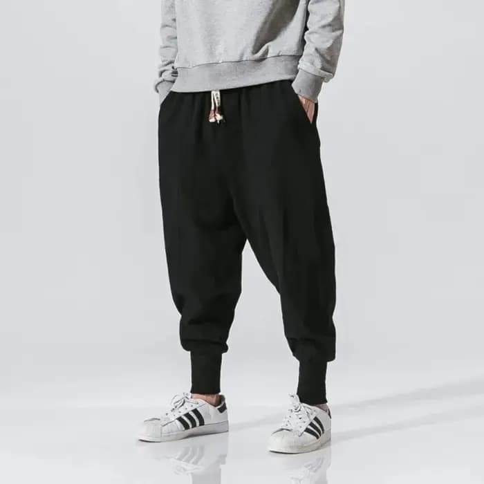Hommes sarouel Streetwear coton lin Joggers nouveau Baggy Hip Hop mode pantalon décontracté solide p