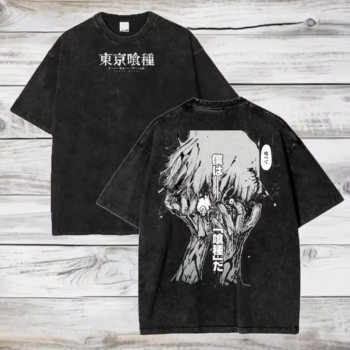 Tokyo Ghost Ken Kaneki T-shirt Manga graphique T-shirt Vintage lavé surdimensionné T-shirt hommes fe