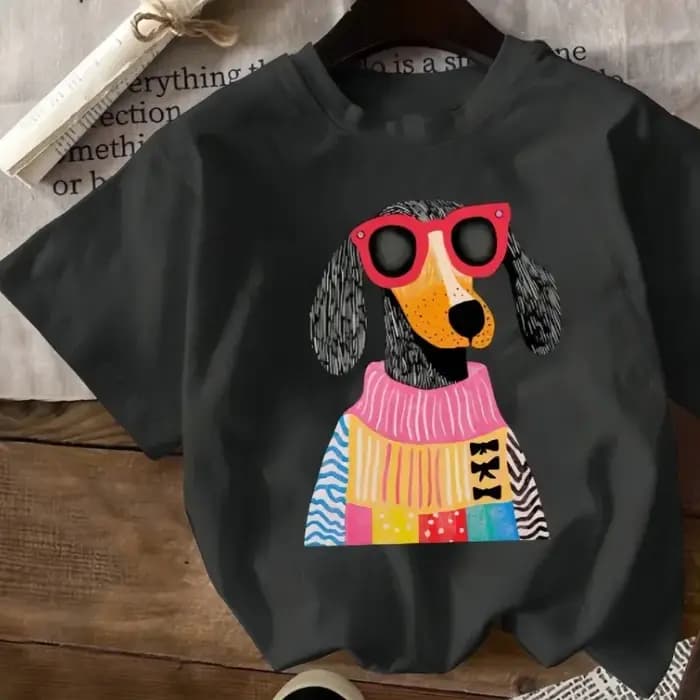 T-shirt à manches courtes imprimé avec dessin animé de chien