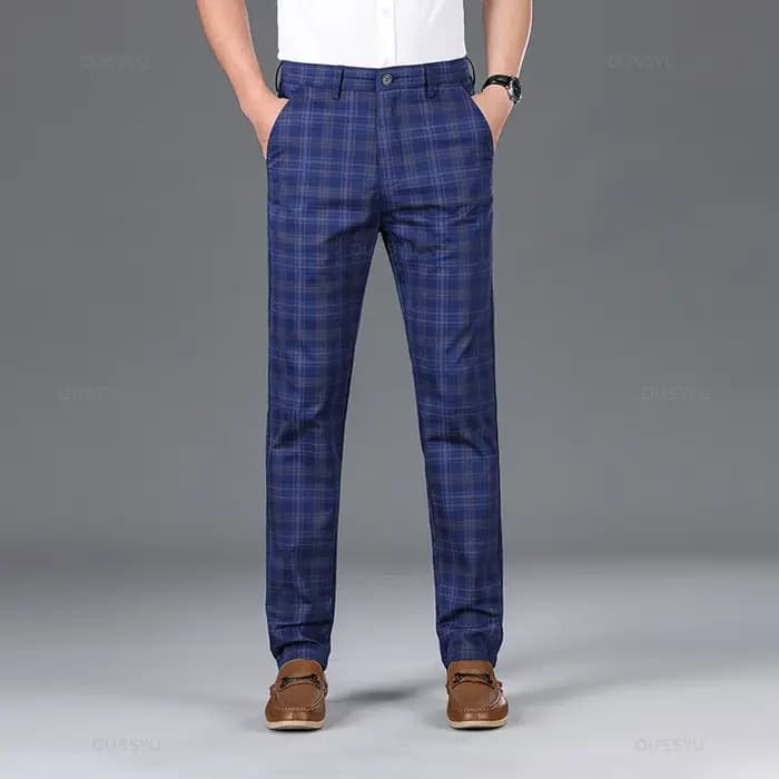 OUSSYU marque vêtements haute qualité pantalons à carreaux hommes classique affaires coton décontracté pleine longueur