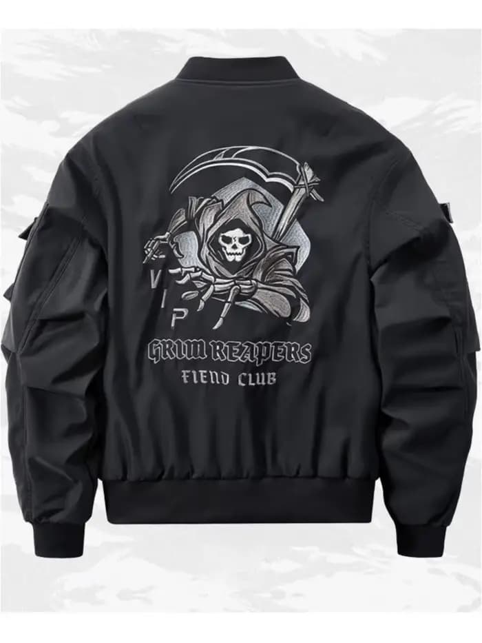 God of Death Bomber Jacket Poitrine Poche Techwear Hommes Punk Hip Hop Tactique Streetwear Noir Vars