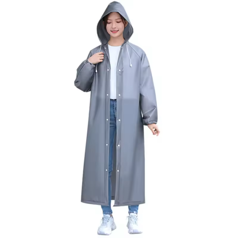 Imperméable long imperméable EVA pour adultes imperméable à capuche de voyage unisexe avec cordon de