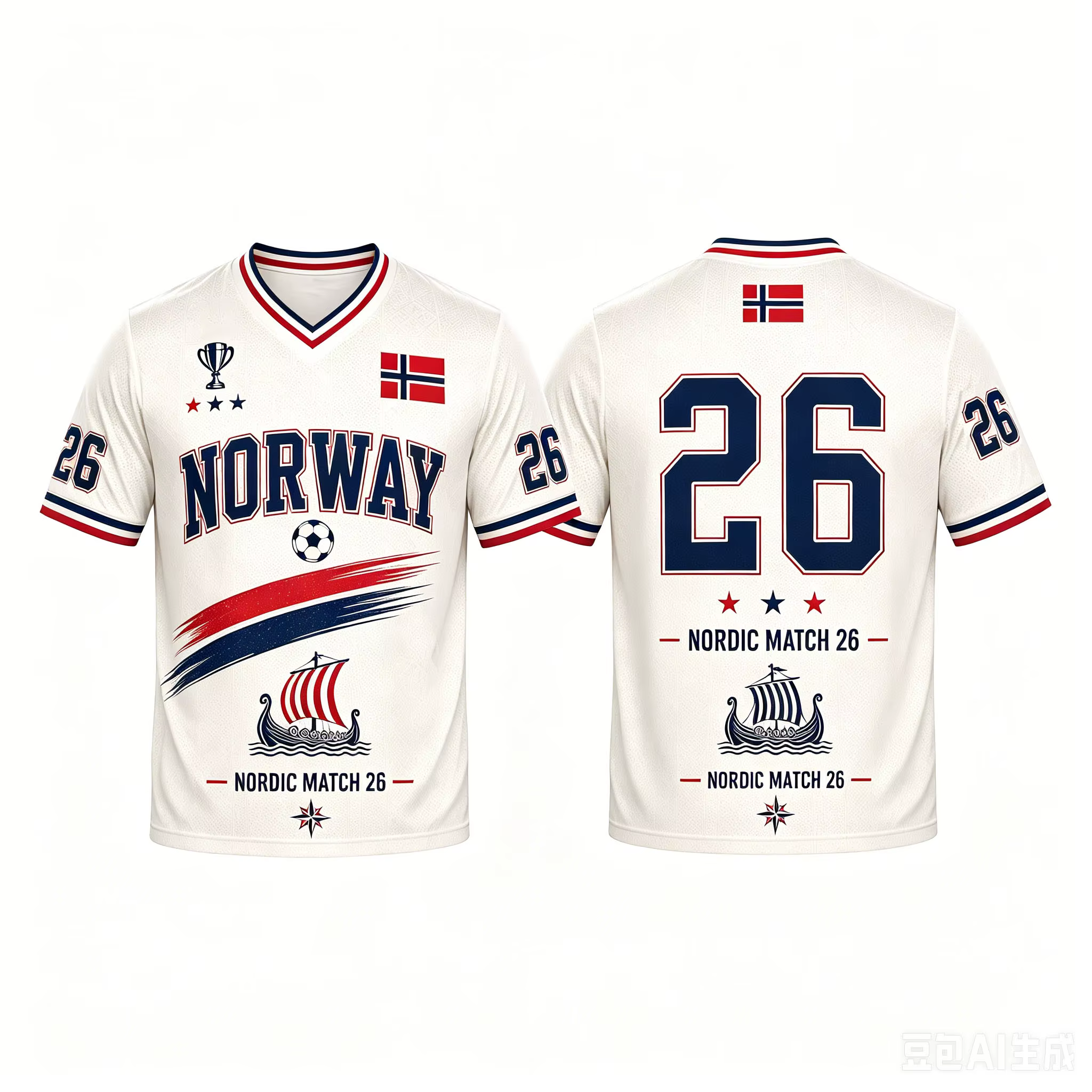 Maillot de football Norvège Nordic Match 26, imprimé bateau viking n°26, séchage rapide, t-shirt de 