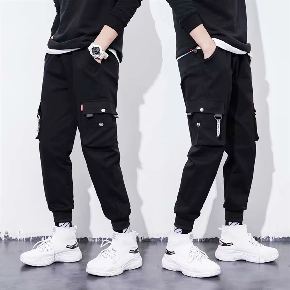 Pantalon de jogging pour homme, streetwear, techwear, hip hop, cargo, Harajuku, noir, mode décontrac