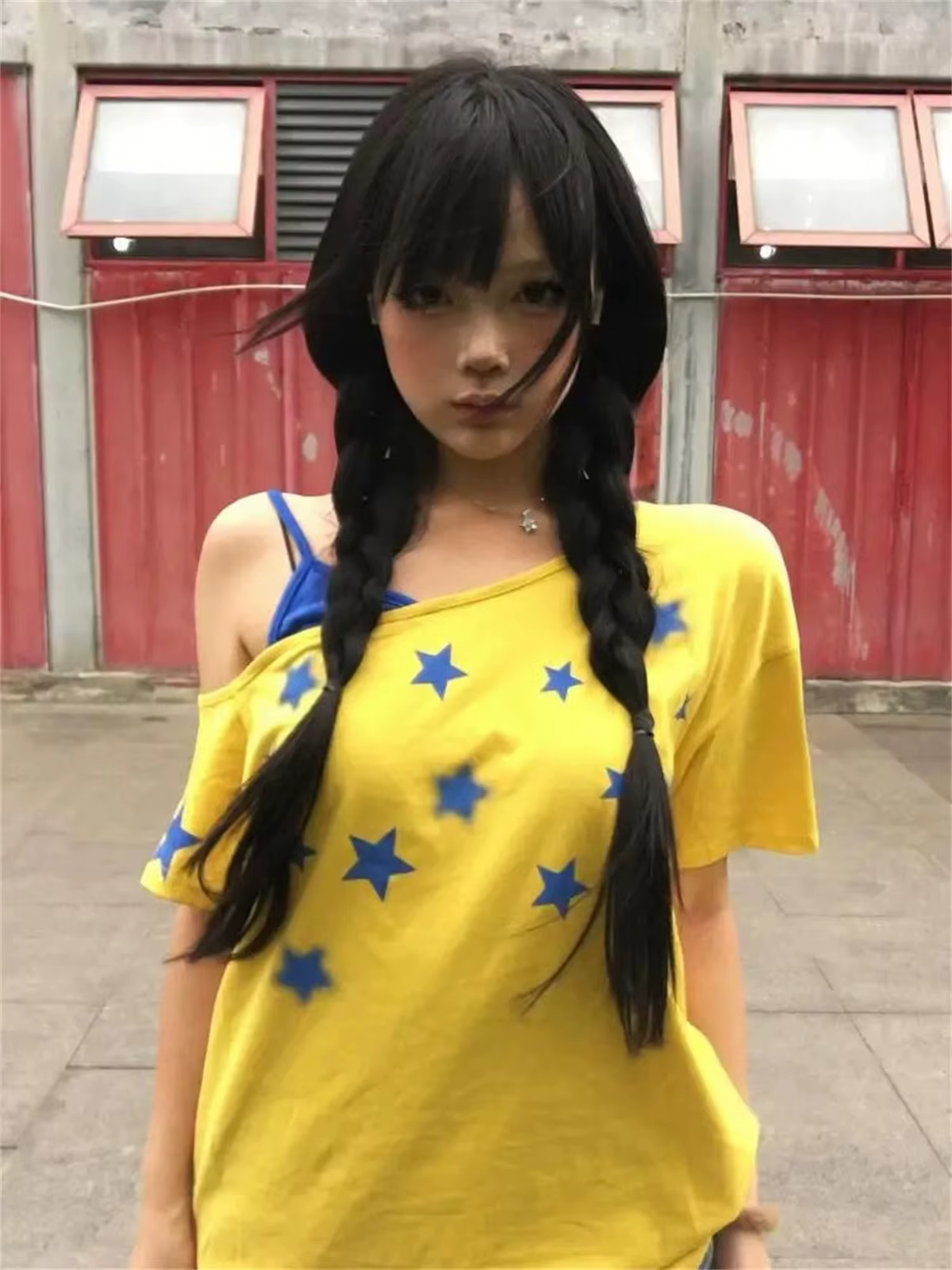 T-shirt femme jaune patchwork tendance, manches courtes, hauts d'été, style rétro américain, col asy