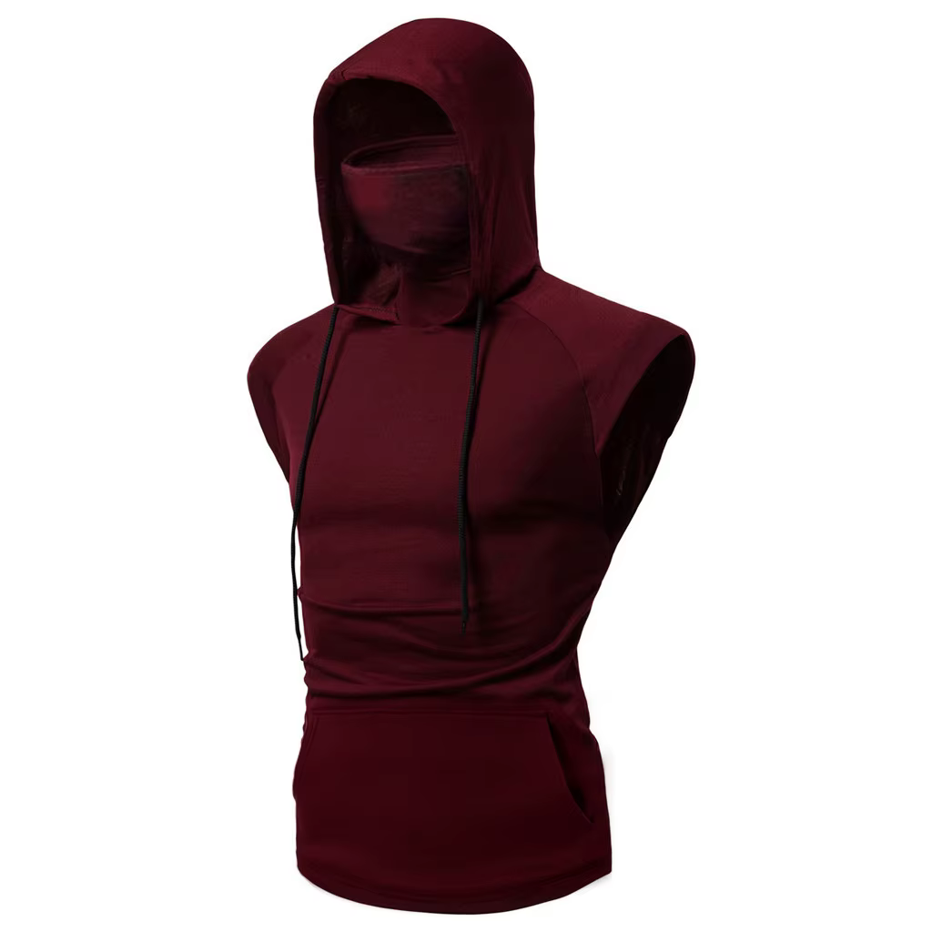 Sweat à capuche de sport pour hommes sans manches avec masque sweat à capuche épissure décontractée 