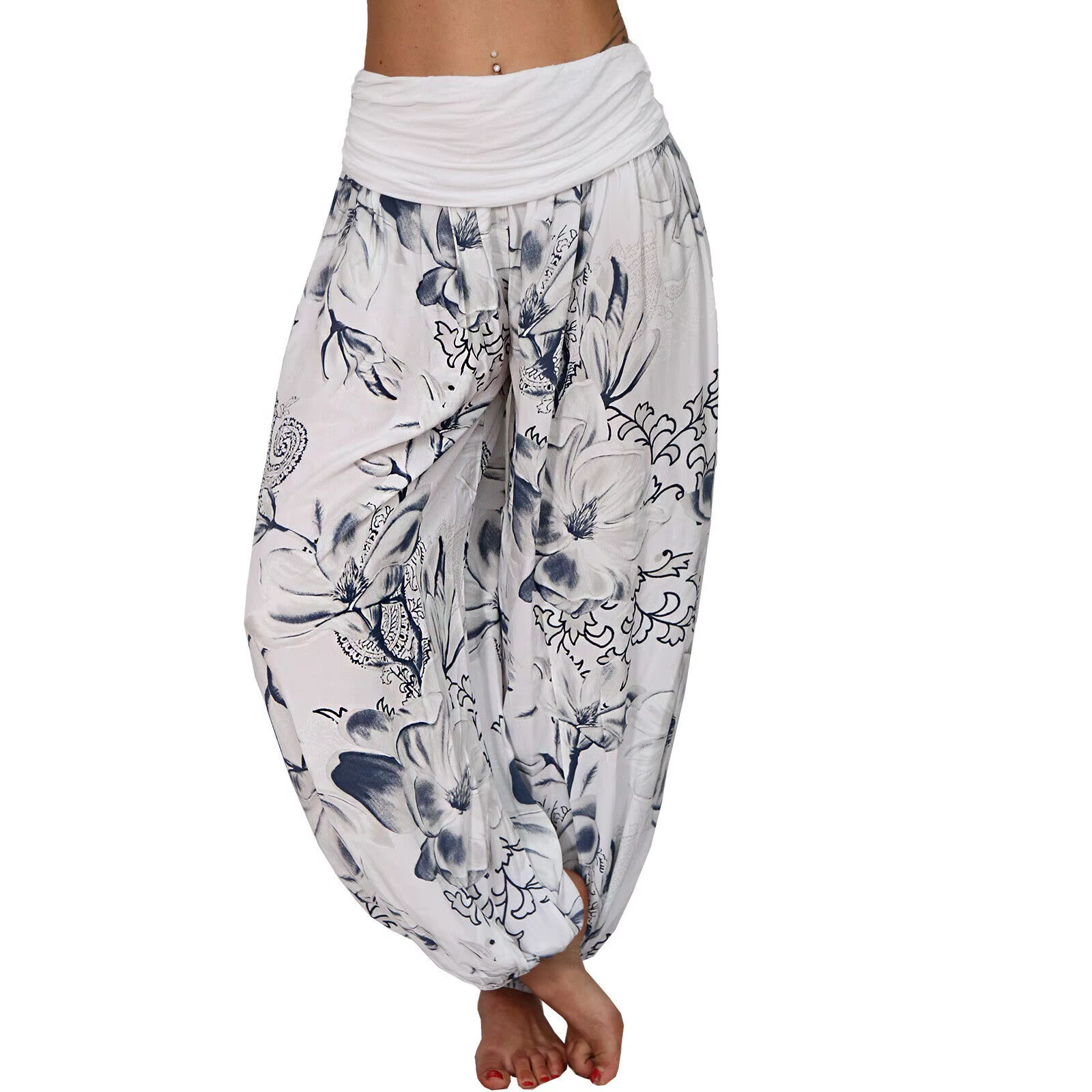 Pantalon Harem Femme Imprimé Ample Décontracté Jambe Large Baggy Tendance Esthétique Rétro Cargo Jog