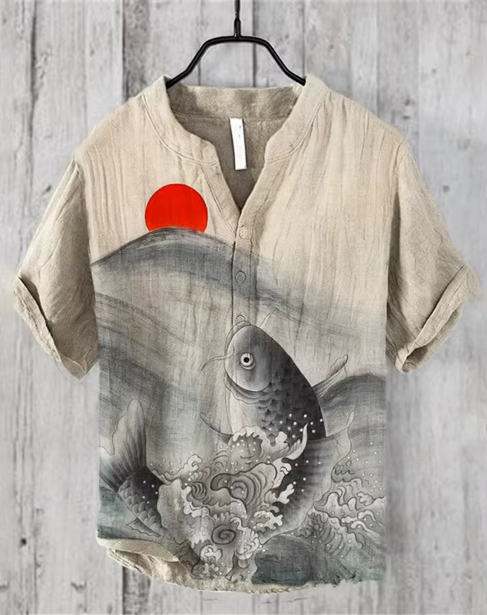 Henry chemise-chemise en lin à manches courtes pour hommes hauts nouvel été T-shirt style décontract