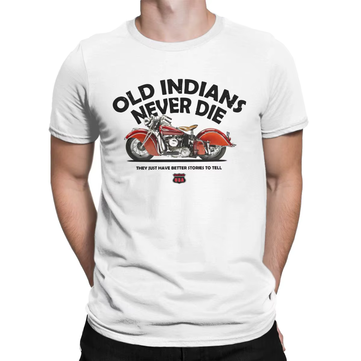 T-shirt rétro pour motards, Old Indians Never Die, cadeau pour les motards de café, imprimé 100% cot