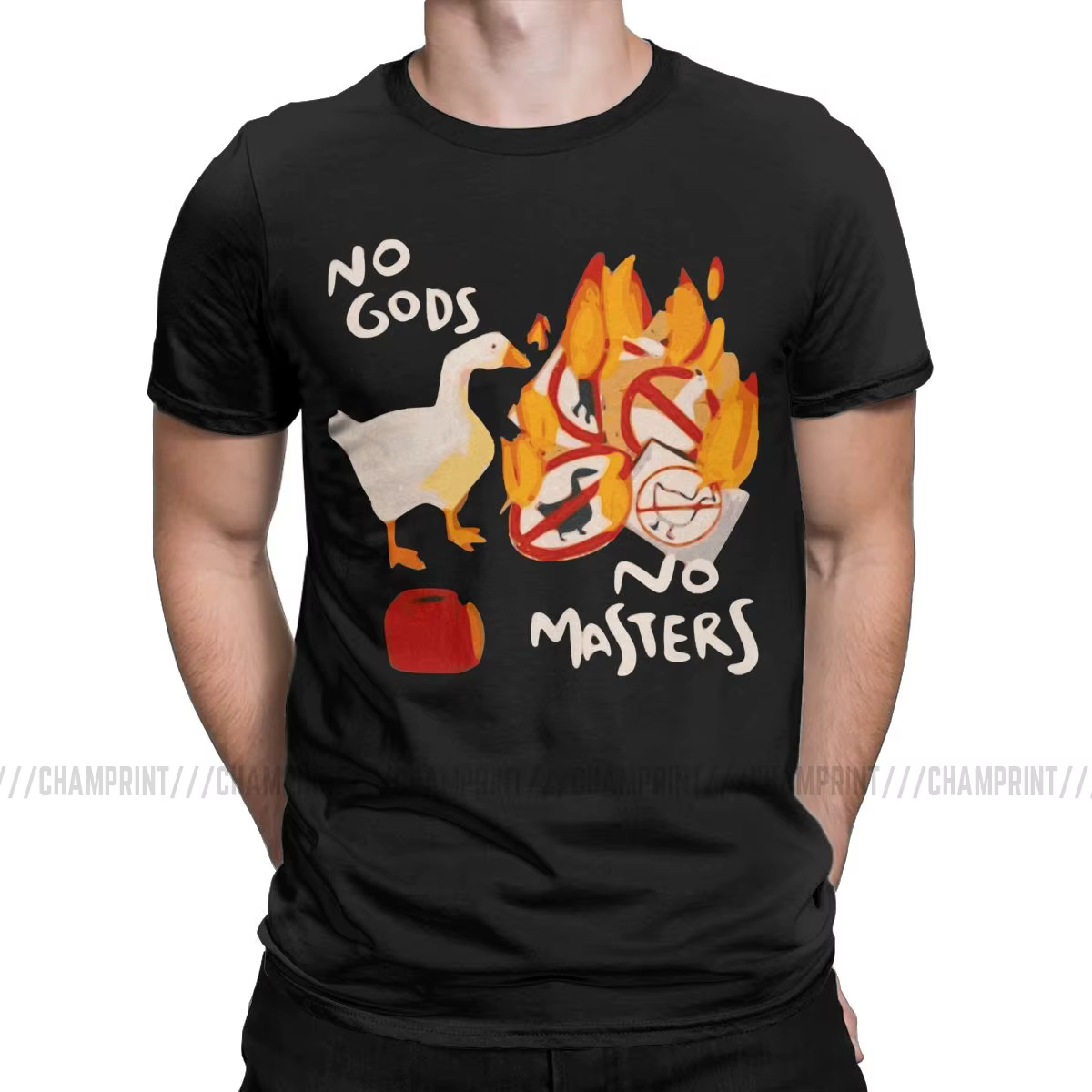 Untitled Goose Game No God No Prix Meme T-shirt drôle pour hommes, manches courtes, t-shirts, vêteme