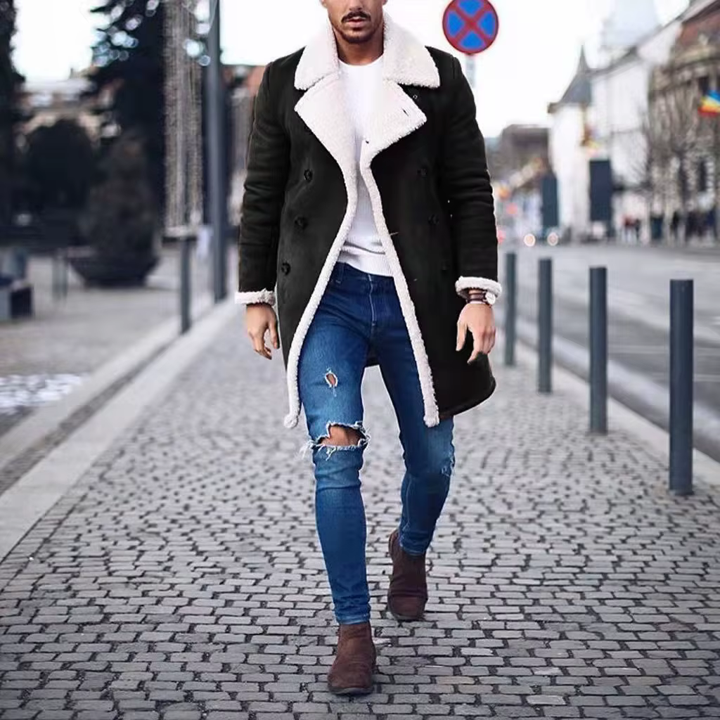 Manteau en similicuir pour homme, veste longue à capuche, pardessus masculin chaud, faux cuir, fourr