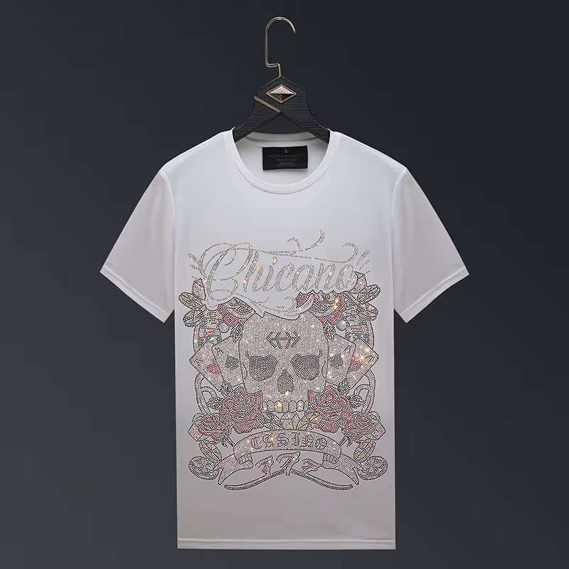 2025 nouveau crâne strass t-shirts hommes marque à manches courtes mode homme Streetwear col rond mi