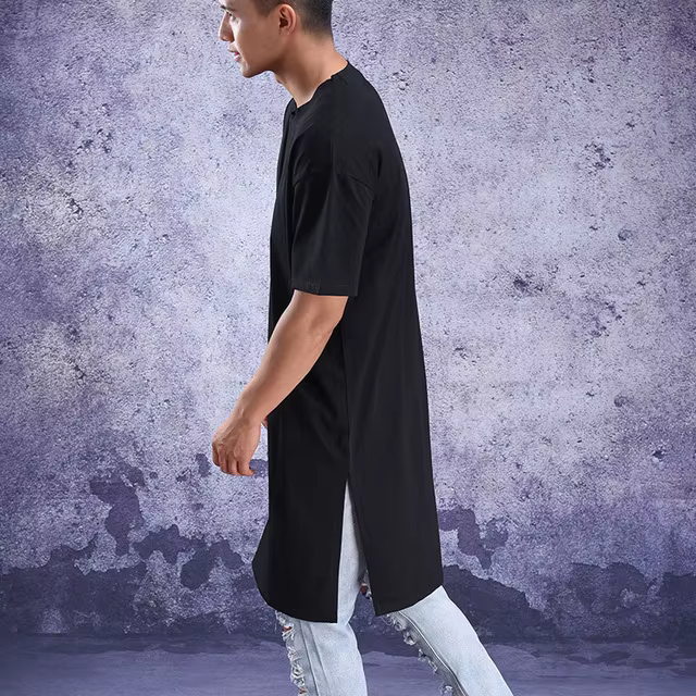 T-shirt manches longues mi-longues pour homme, ample, tendance, vêtement d'été
