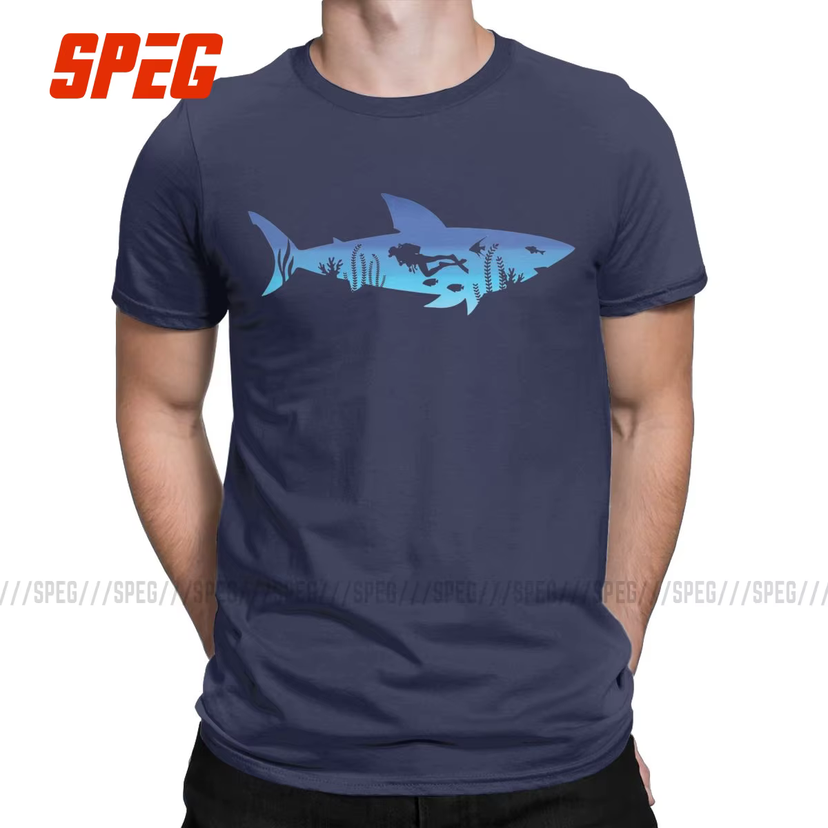 T-shirt à manches courtes et col rond pour homme, vêtement en pur coton, équipement de plongée sous-