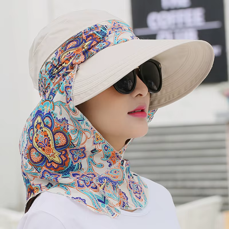 Chapeau de soleil anti-UV pour femmes, protection solaire pliable, casquettes à imprimé floral, soin