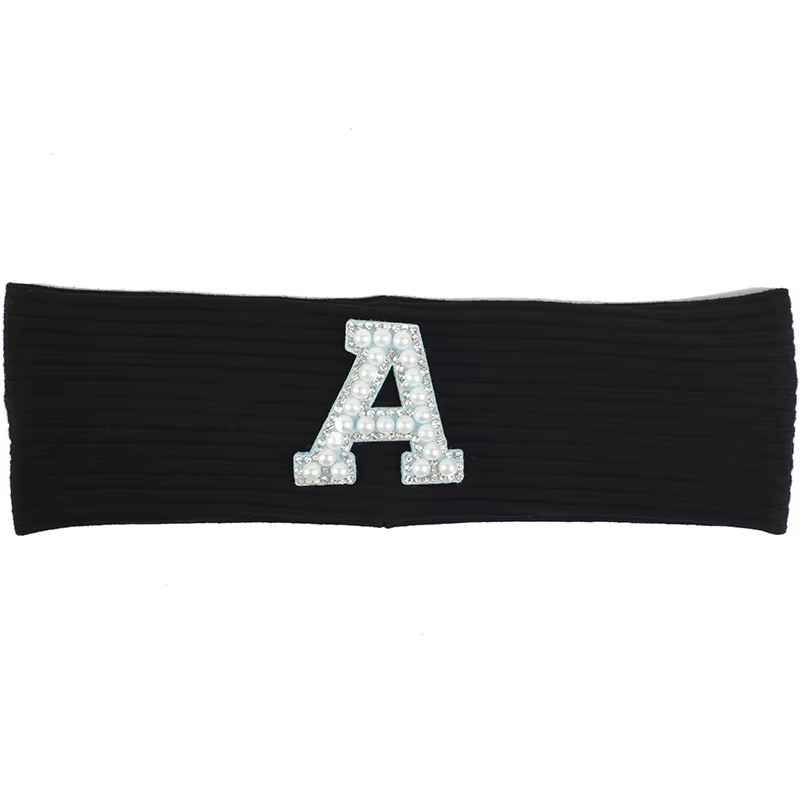Geebro – bandeau de cheveux pour enfants, avec lettres en perles, couleur unie, élastique, plat, à l