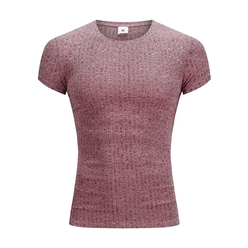 Hommes col en V à manches courtes T-shirt Fitness coupe ajustée bandes de sport T-shirt mâle solide 