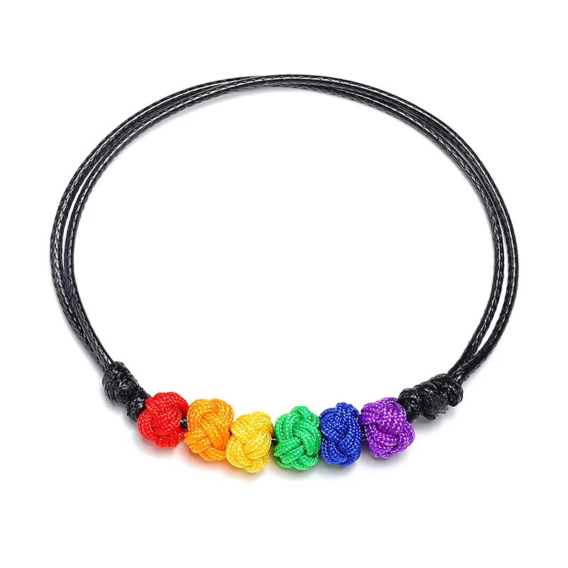 Bracelet à corde avec nœud arc-en-ciel, pour Gay, lesbiennes, LGBT, unisexe, accessoire perlé, ajust