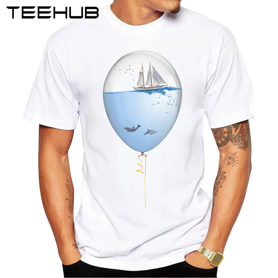 T-shirt imprimé Sealoon Sea In A Balloon pour hommes, manches courtes, t-shirts basiques, t-shirts d